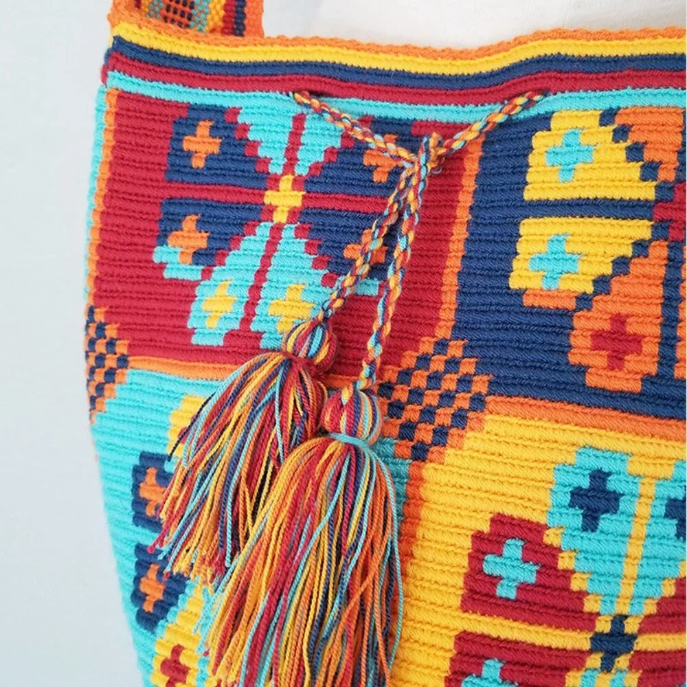Wuitusu Large Handmade Crochet Wayuu Mochila Tribe‎ Crossbody Bucket Bag $110 - Picture 3 of 16